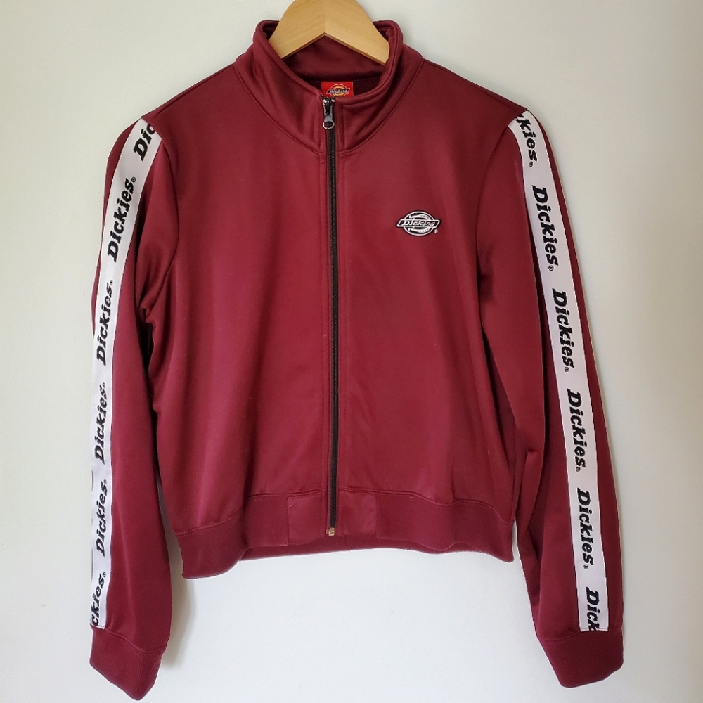 Dickies Burgundy Cropped Zip-Up Track Jacket (Medium)